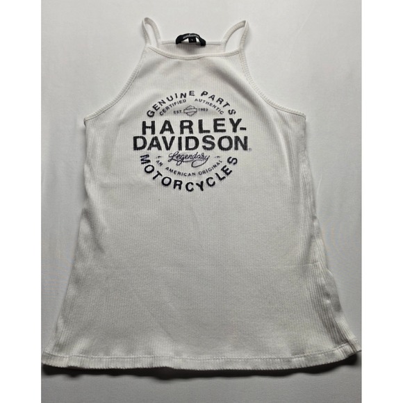 Ambiance Tops - Ambiance Harley Davidson Graphic Ribbed Tank Top White Halter Cami Large